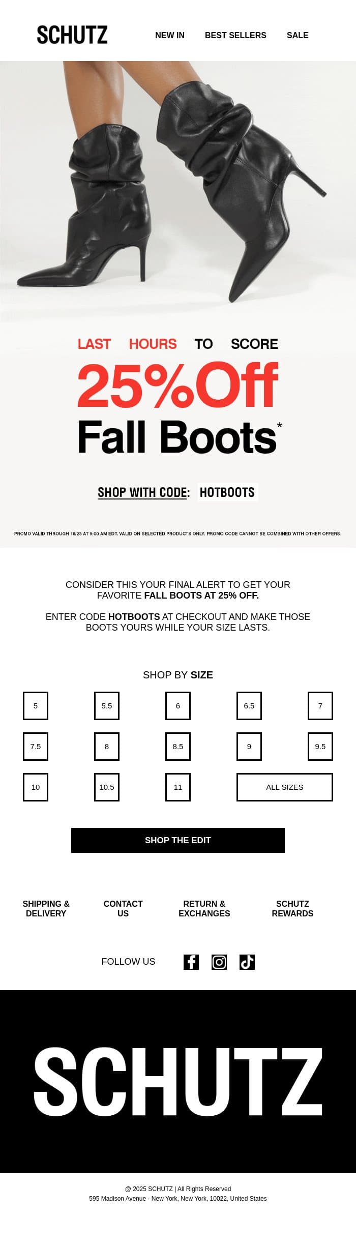 Last Hours: 25% off Select Fall Boots email from Schutz screenshot