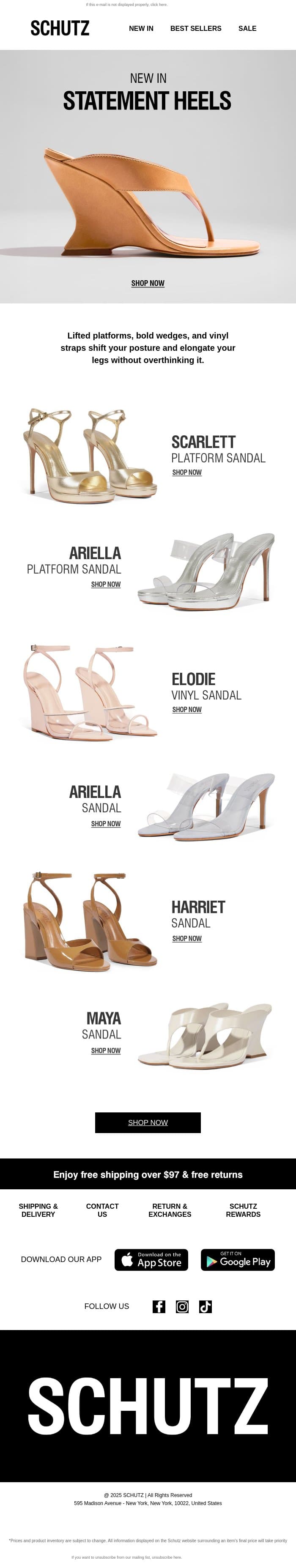 New In Statement Heels email from Schutz screenshot
