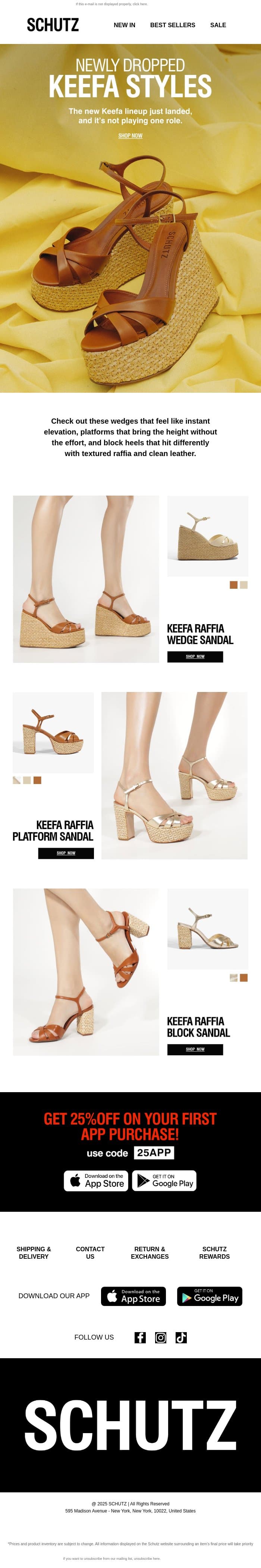 Newly Dropped Keefa Styles email from Schutz screenshot