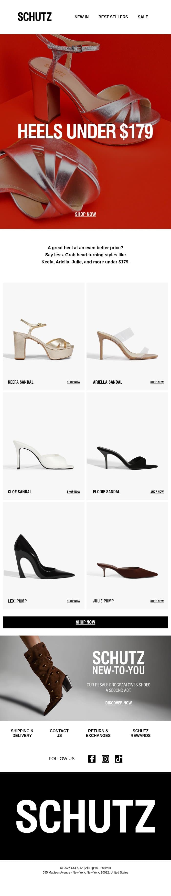 Under $179: Heels Worth The Hype email from Schutz screenshot