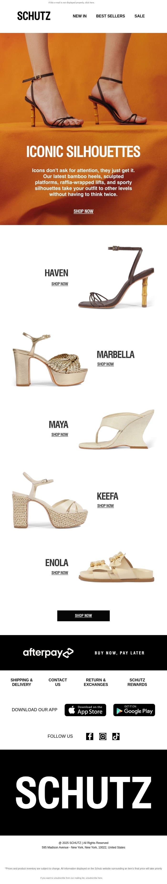 Iconic Silhouettes email from Schutz screenshot