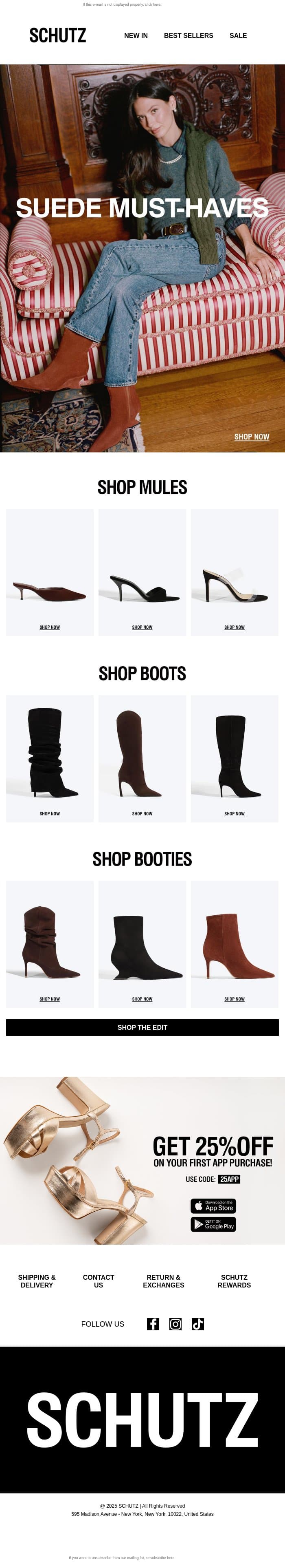 The Forecast Calls For Suede email from Schutz screenshot
