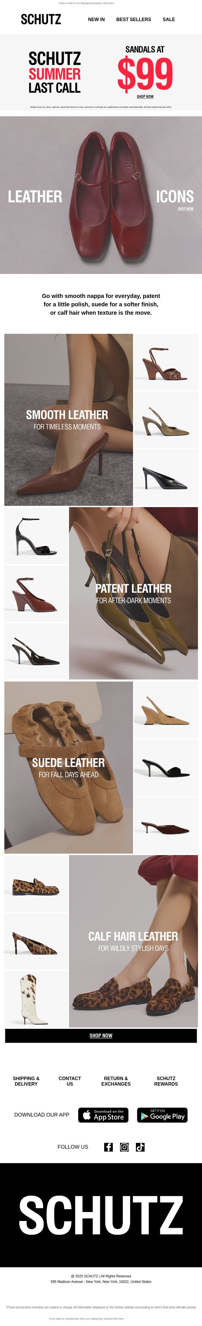 A Little Leather Energy email from Schutz screenshot