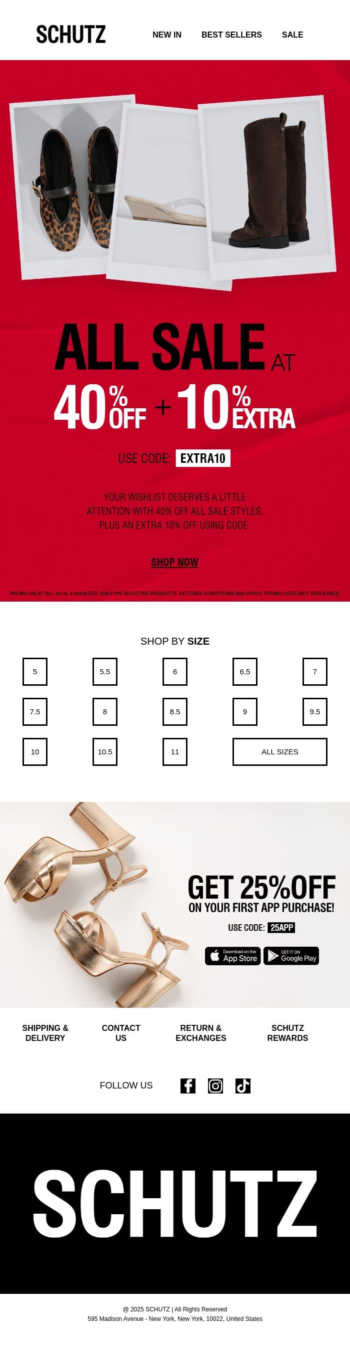 Sale Alert: 40% OFF ALL Sale Styles email from Schutz screenshot