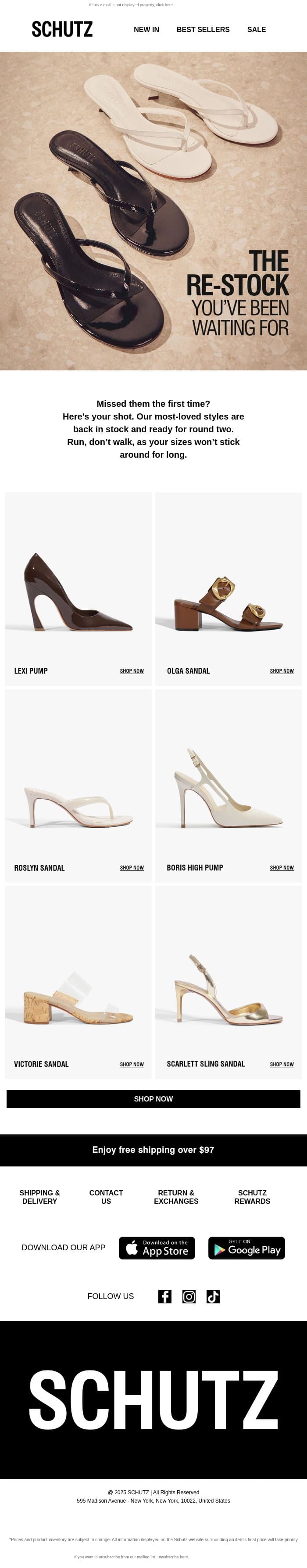 They're finally back! email from Schutz screenshot
