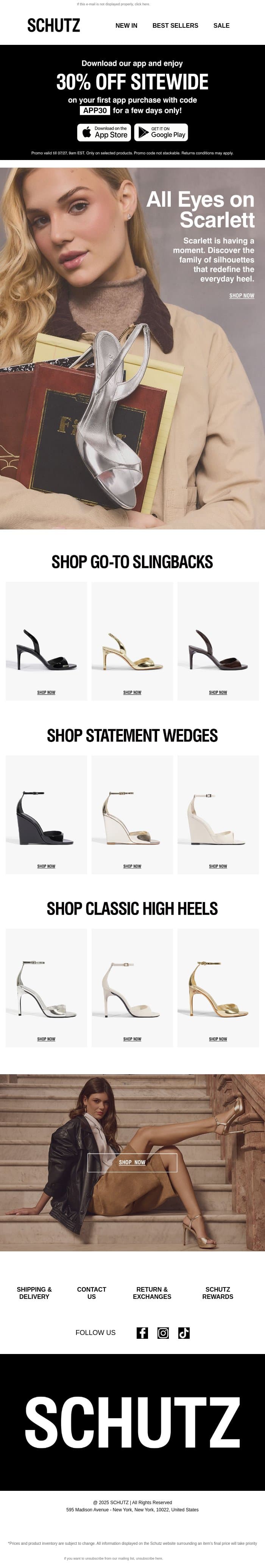 All Eyes on the Scarlett Sandals email from Schutz screenshot