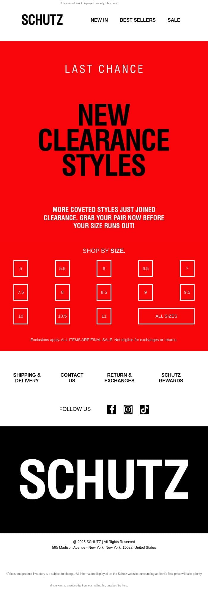Newly Dropped Clearance Styles email from Schutz screenshot