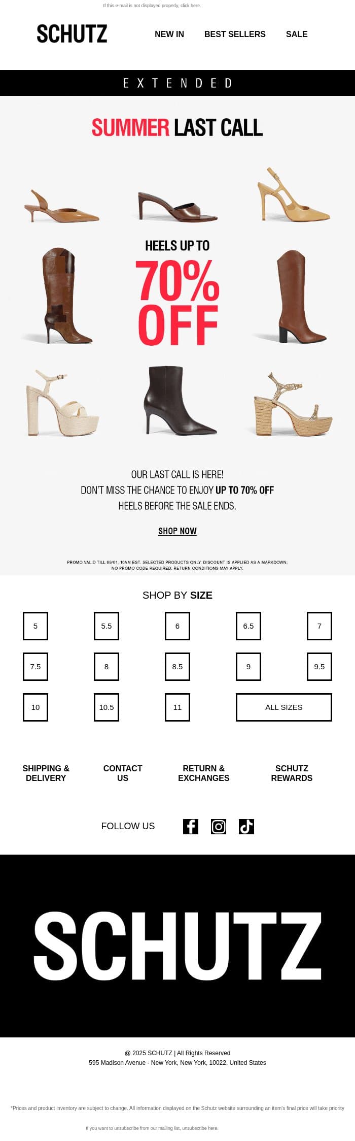 Extended: Up to 70% OFF Heels email from Schutz screenshot