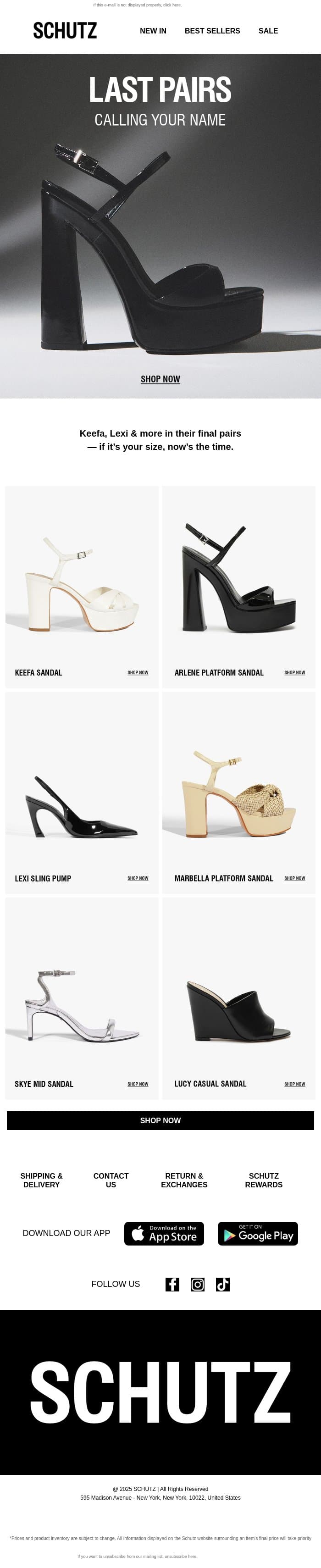 Last Pairs Waiting for You email from Schutz screenshot