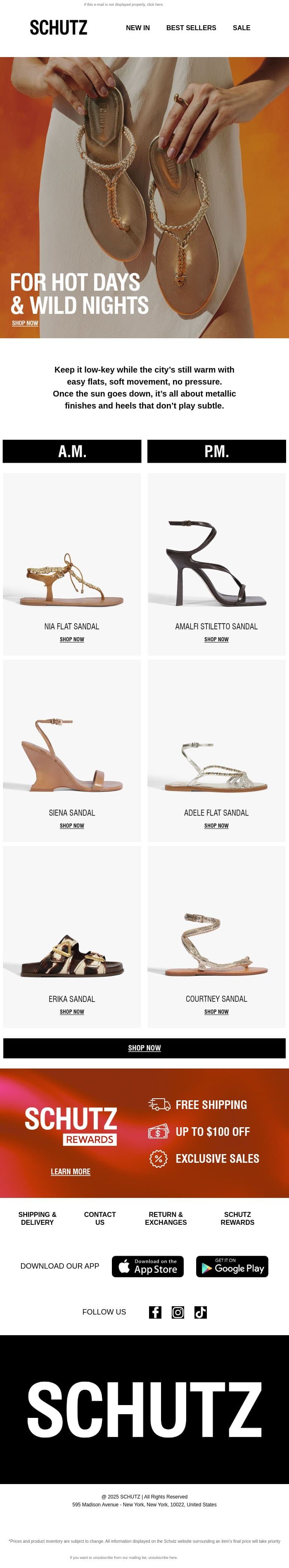 Styles For Hot Days & Wild Nights email from Schutz screenshot