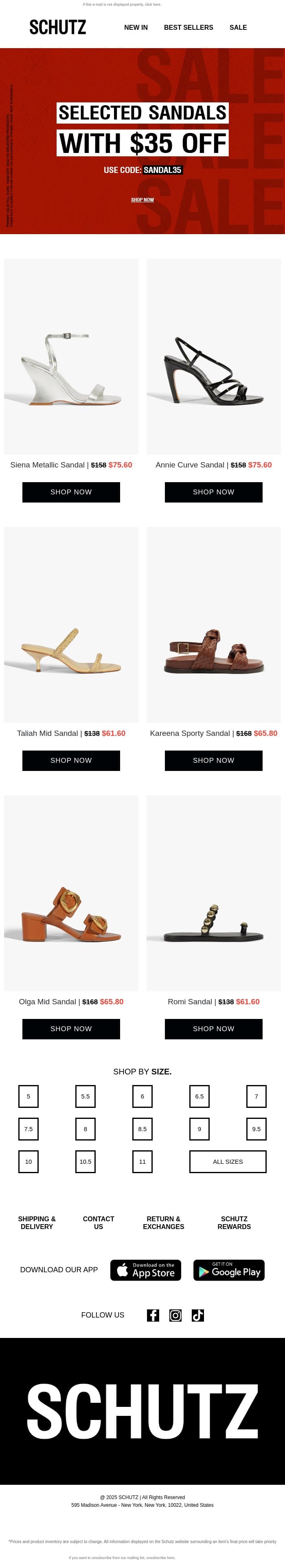 LAST DAYS: $35 Off Selected Sandals email from Schutz screenshot