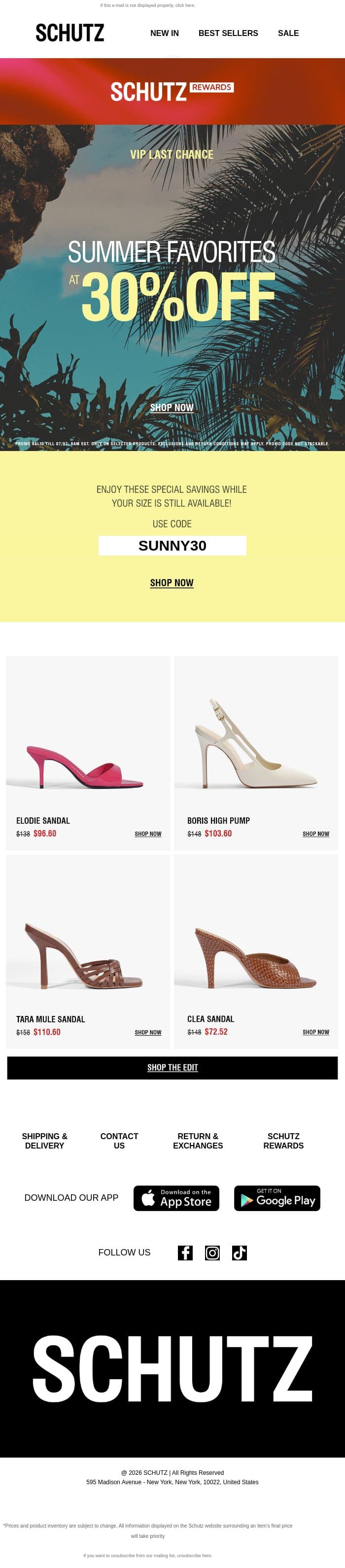 LAST MINUTES: 30% OFF Elodie & More email from Schutz screenshot