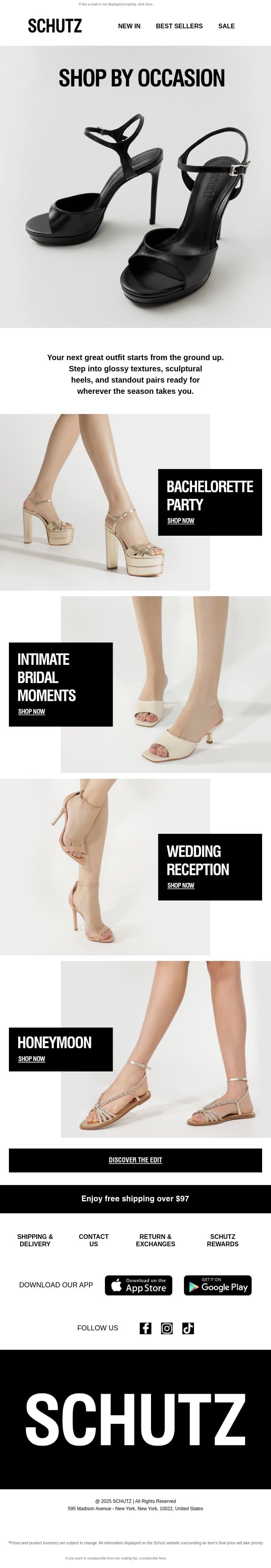 Shop By Occasion email from Schutz screenshot
