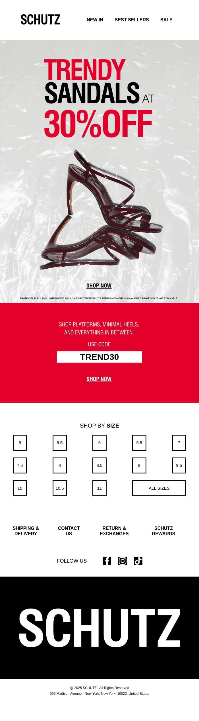 30% OFF Trendy Sandal Styles email from Schutz screenshot