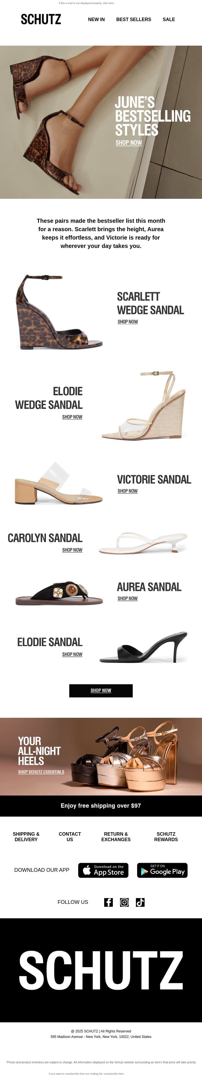 June’s Bestselling Styles email from Schutz screenshot