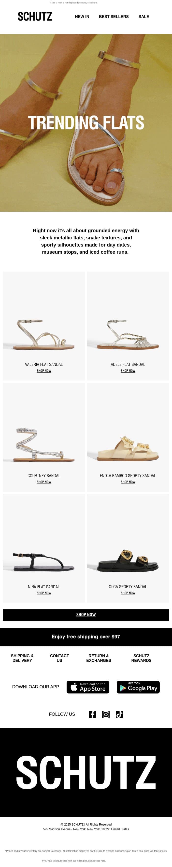 Trending Flats email from Schutz screenshot