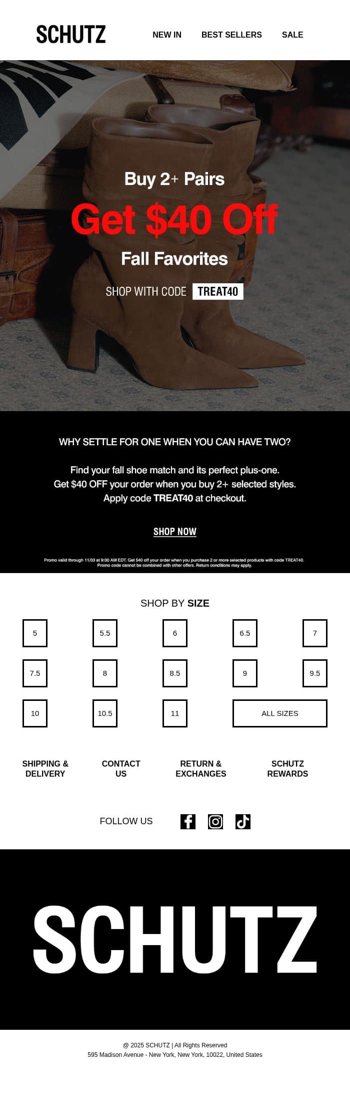 Save $40 On Double The Pairs email from Schutz screenshot