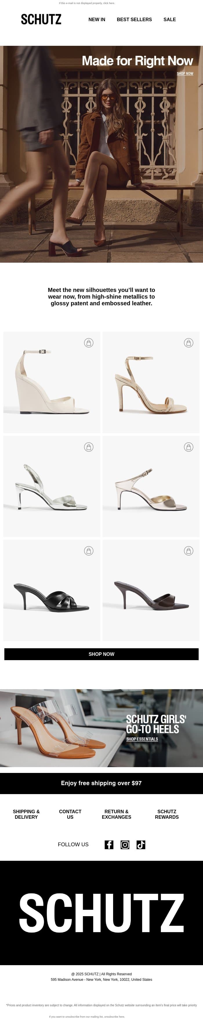 Step Into What’s New email from Schutz screenshot