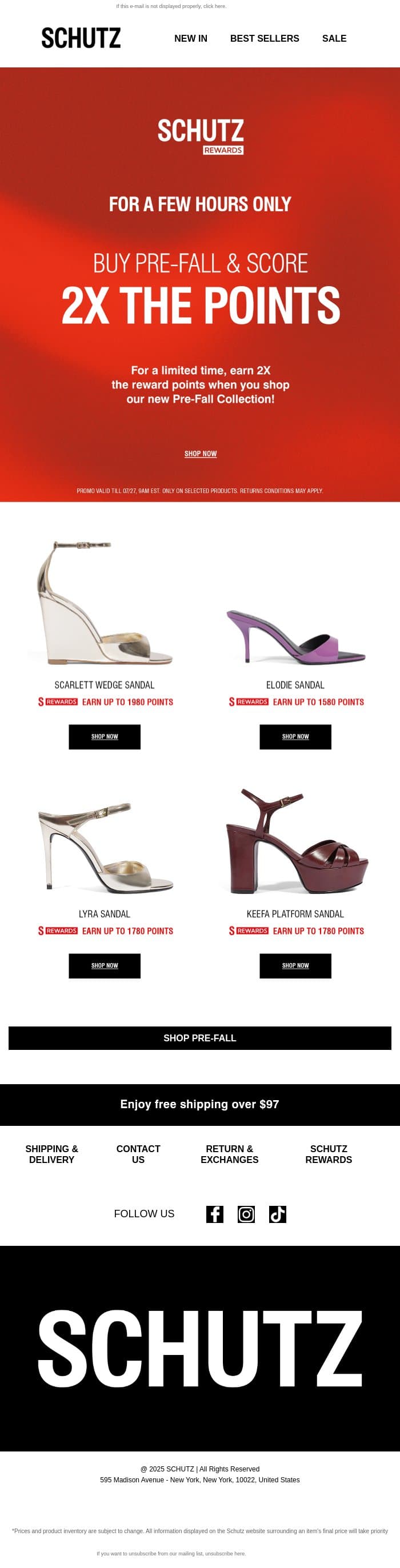 Shop Pre-Fall & Earn 2X the Points email from Schutz screenshot