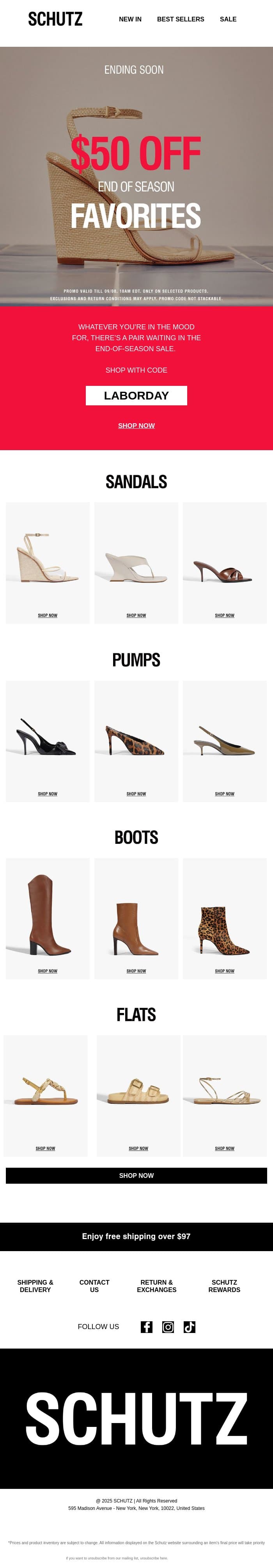 $50 OFF Flats, Pumps, Boots & More email from Schutz screenshot