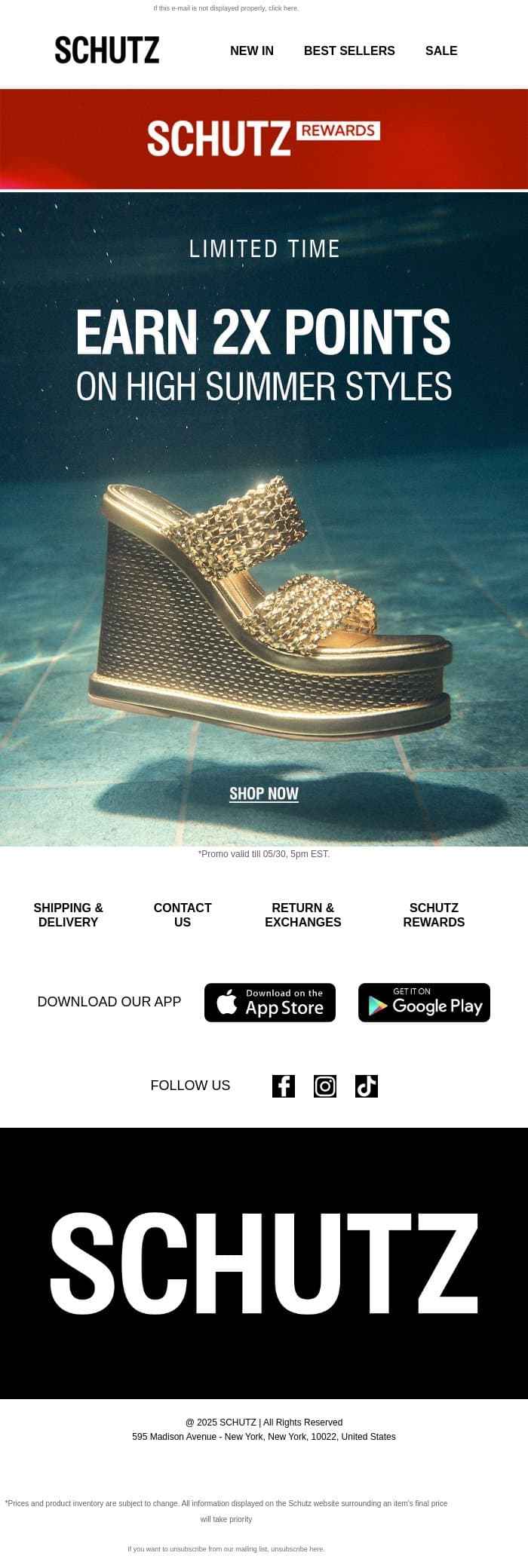 VIPs: High Summer 26 = 2x the Points email from Schutz screenshot