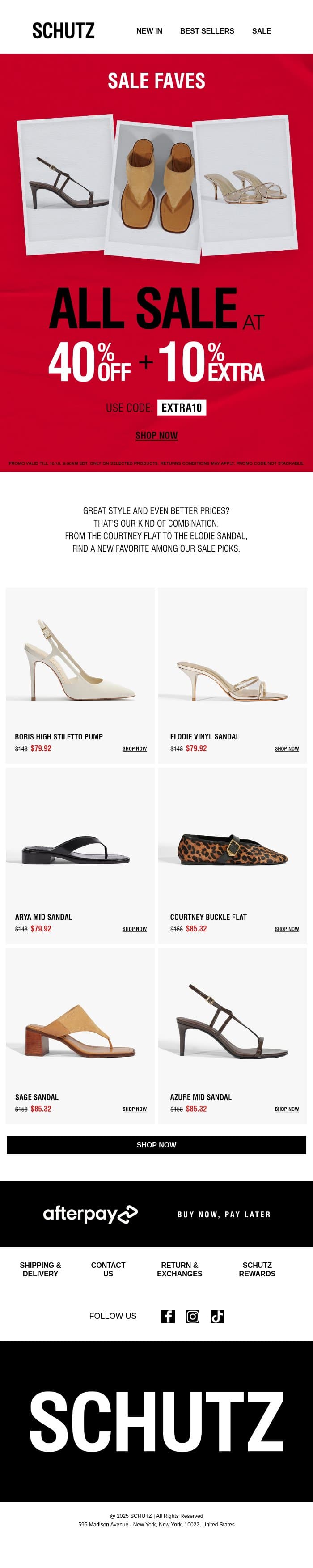 Extra 10% Off Sale Faves. Code Inside! email from Schutz screenshot