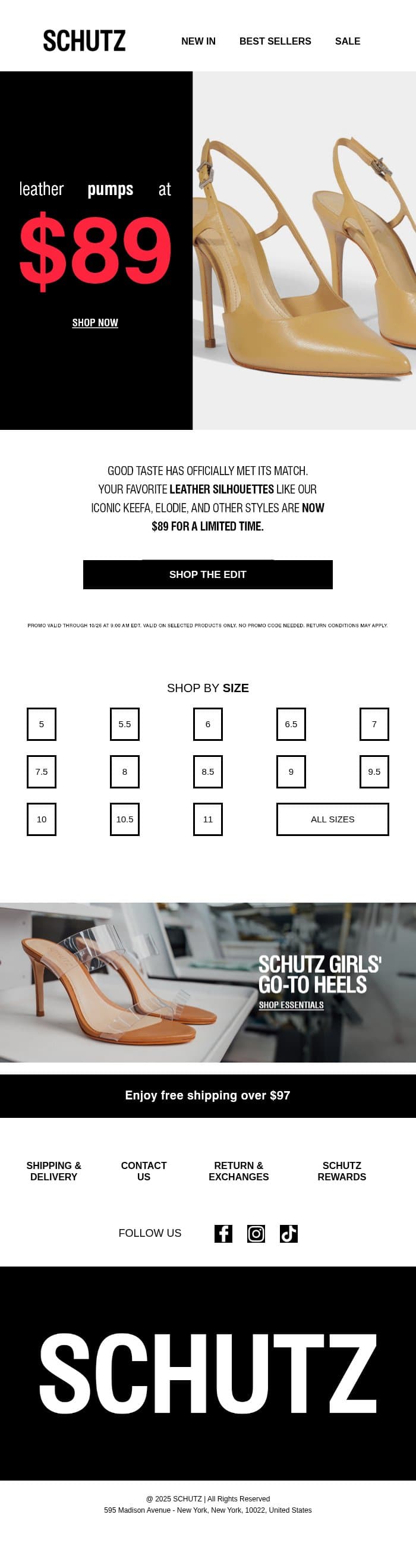 $89 Premium Leather Finds email from Schutz screenshot