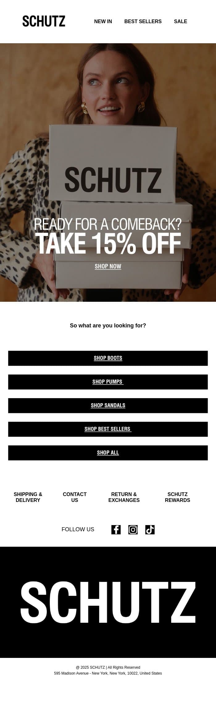 Here’s 15% OFF! email from Schutz screenshot