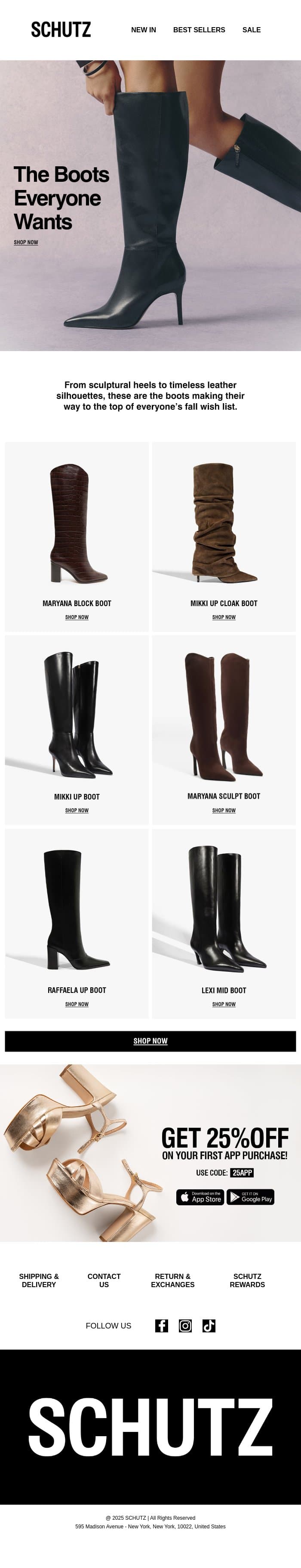 Fall’s Bestselling Boots email from Schutz screenshot