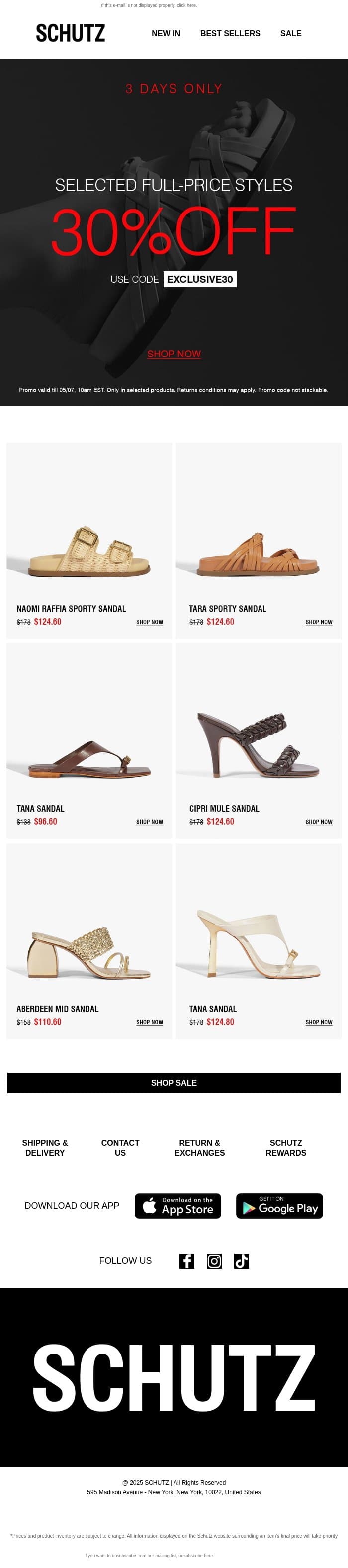 3 days only: 30% OFF selected styles email from Schutz screenshot