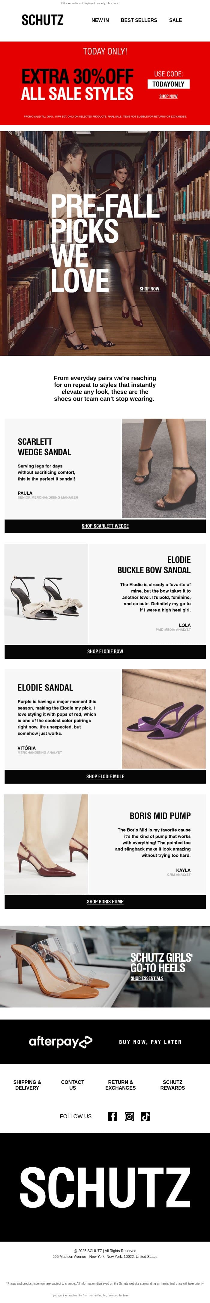 The Schutz Team’s Must-Haves email from Schutz screenshot