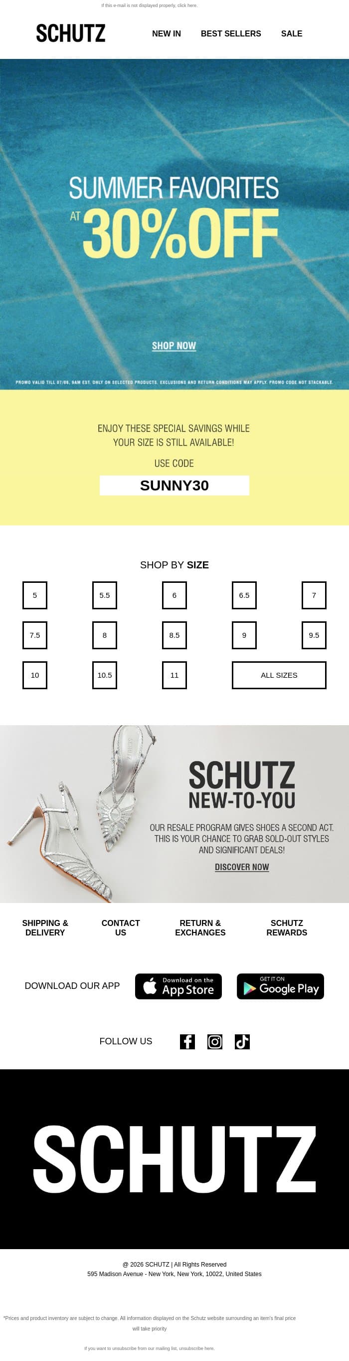 30% OFF Summer Favorites email from Schutz screenshot