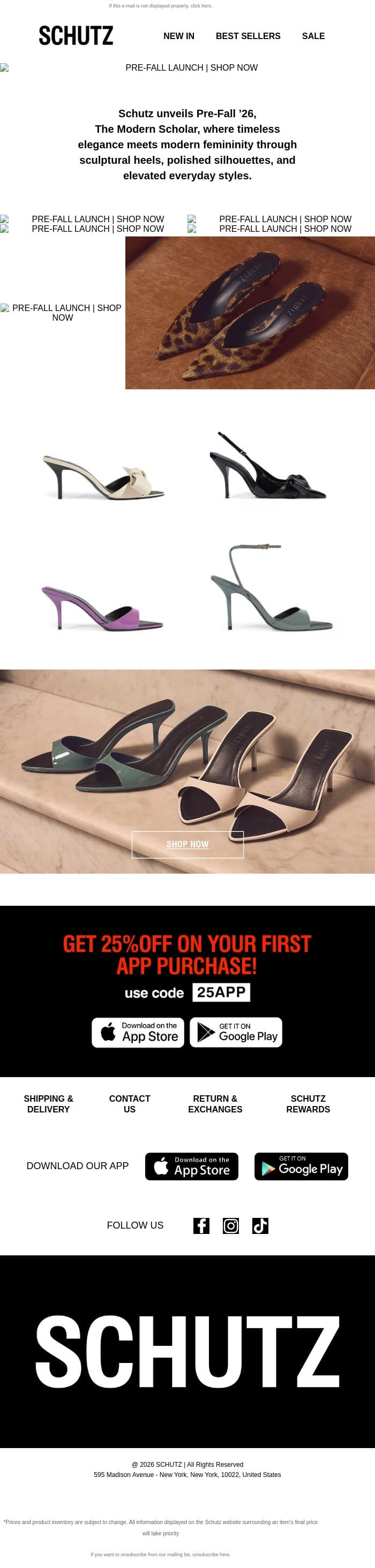Pre-Fall ’26 Has Landed email from Schutz screenshot