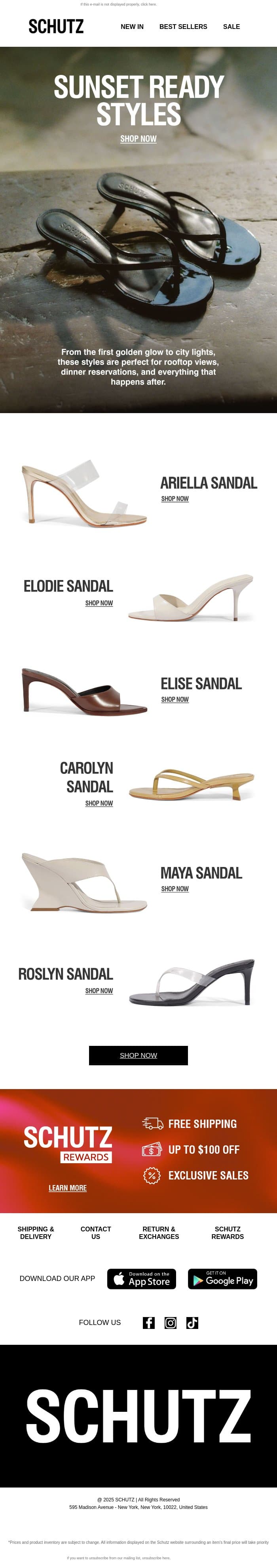 Sunset Ready Styles email from Schutz screenshot