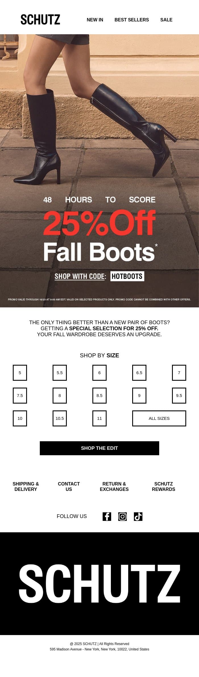 48 Hours to Score 25% Off Boots email from Schutz screenshot