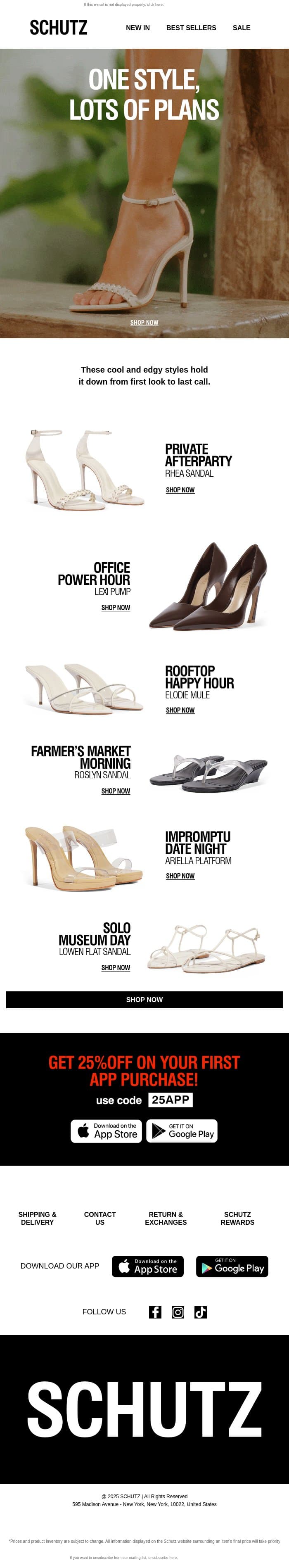 One Style, Lots Of Plans email from Schutz screenshot