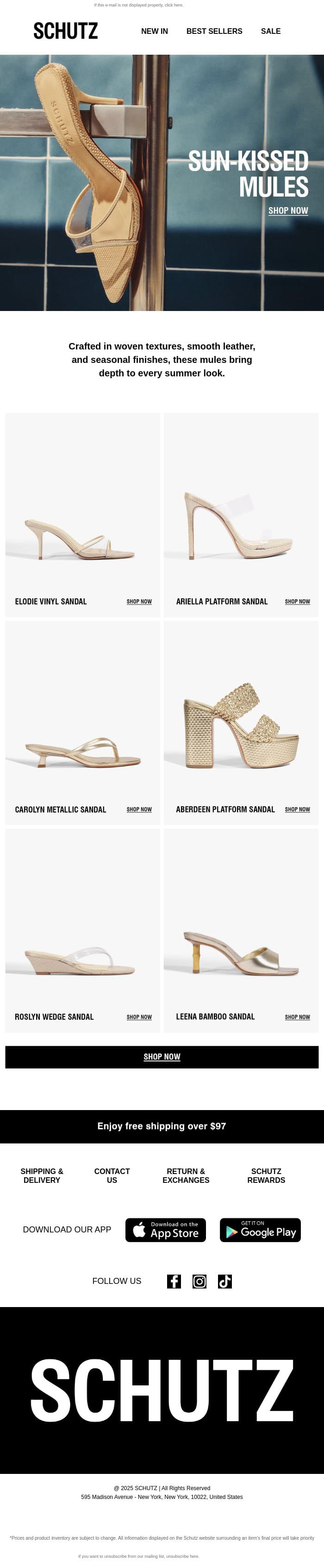 Sun-Kissed Mules email from Schutz screenshot