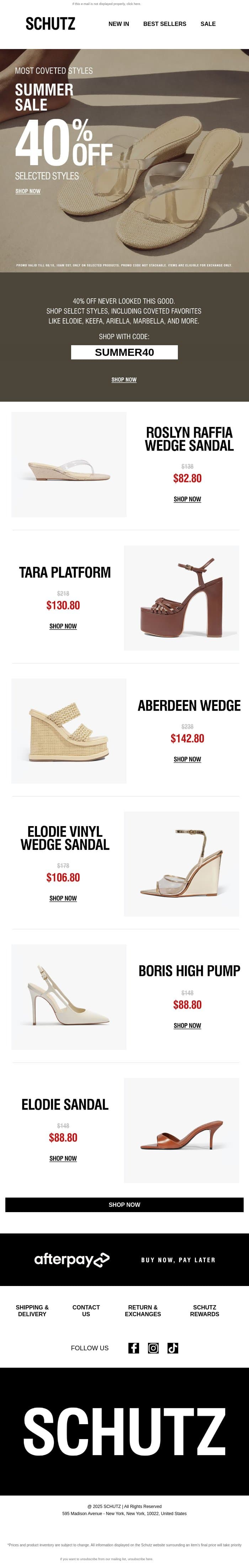 40% Off Coveted Summer Styles email from Schutz screenshot