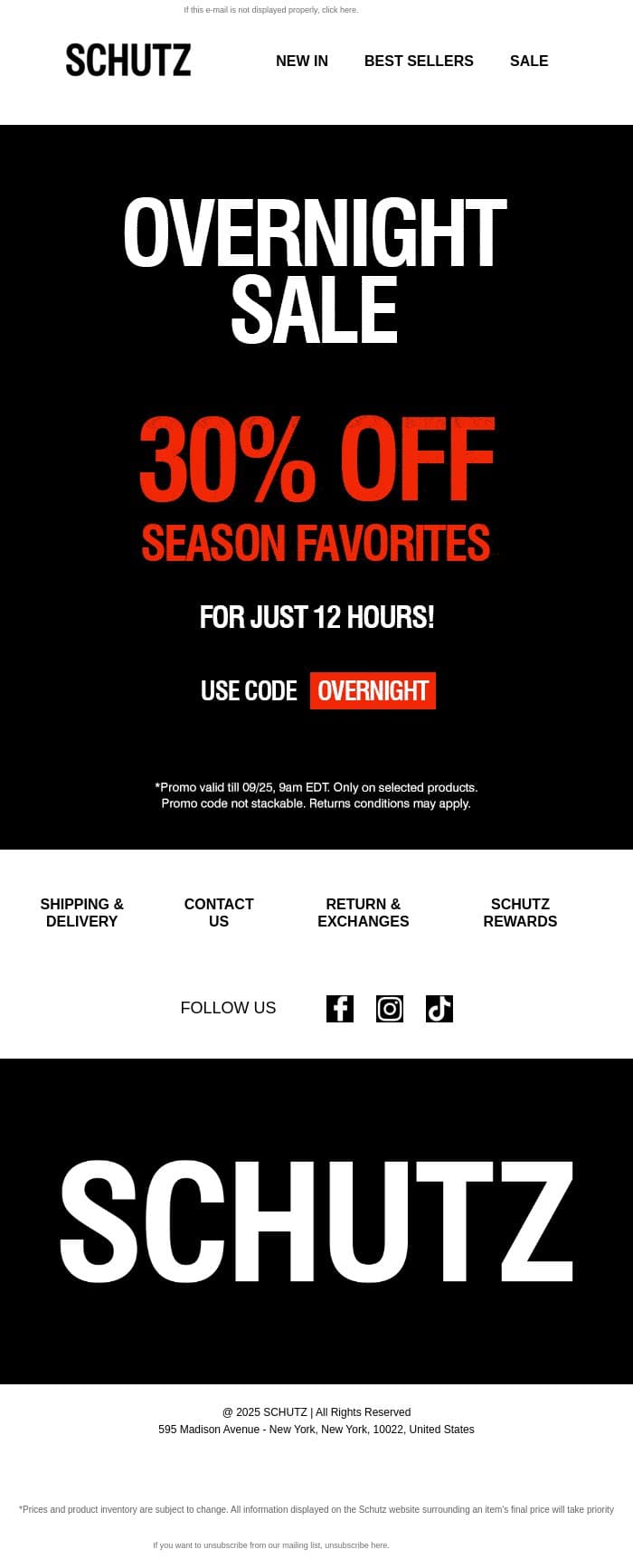 30% OFF for just 12 hours! email from Schutz screenshot
