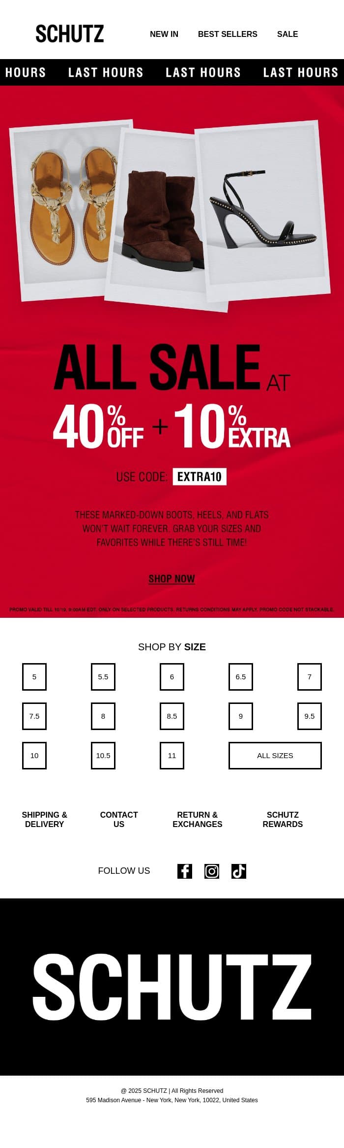 Last Hours: 40% off ALL Sale + Extra 10% off email from Schutz screenshot