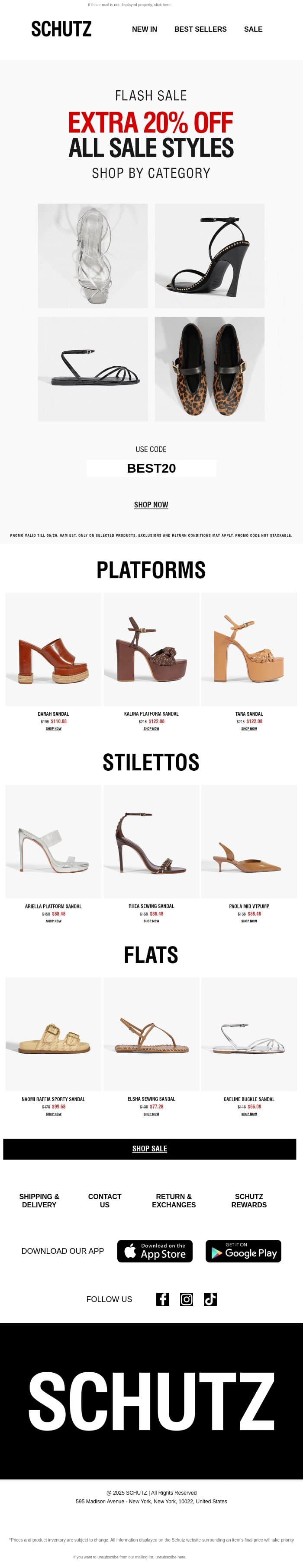 Extra 20% OFF heels, flats & more email from Schutz screenshot