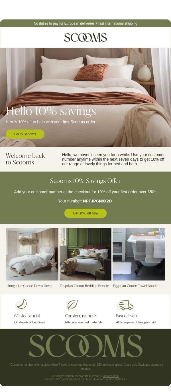 10% off your first Scooms order email from scooms screenshot