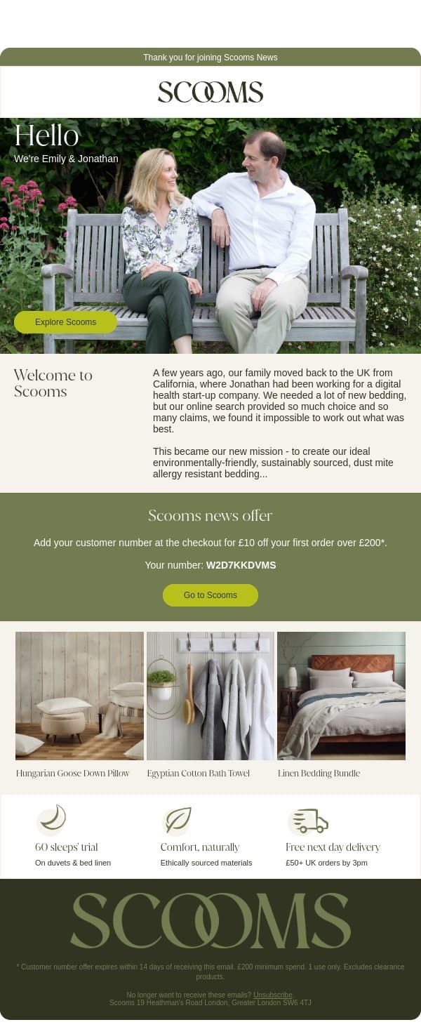 Hello from Emily & Jonathan at Scooms email from scooms screenshot