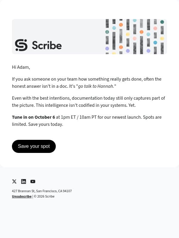 Scribe is changing the game. Again. email from Scribe screenshot