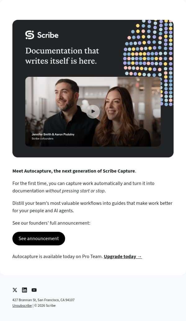 Documentation that writes itself is here. email from Scribe screenshot