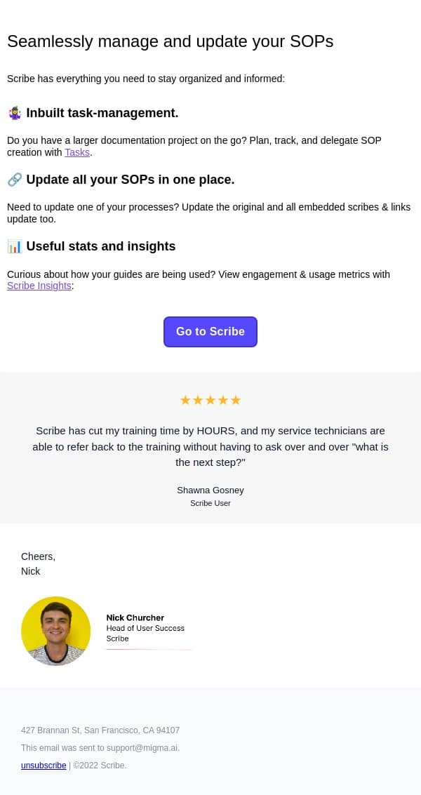Effortlessly Update and Share SOPs with Scribe email from Scribe screenshot