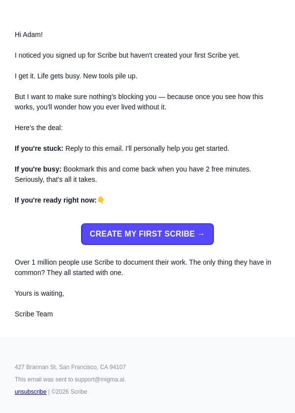 Did something go wrong? 🤔 email from Scribe screenshot