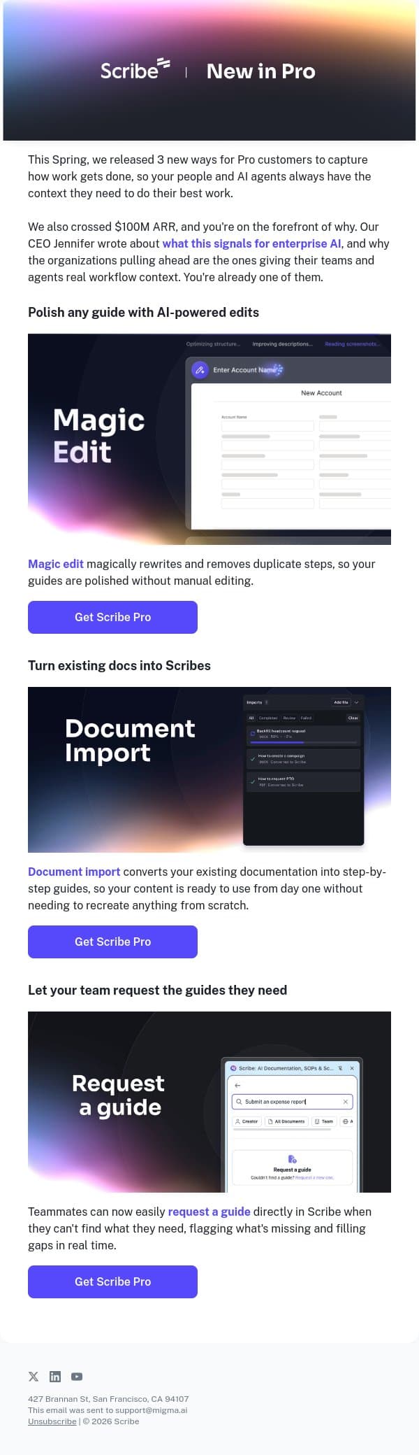 New in Scribe Pro this Spring email from Scribe screenshot