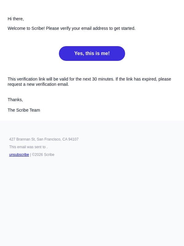 Scribe - Verify Your Email Address email from Scribe screenshot