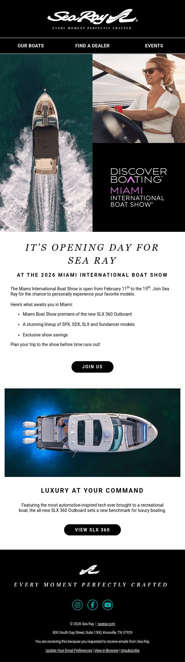 It’s Opening Day for Sea Ray at Miami email from Sea Ray screenshot